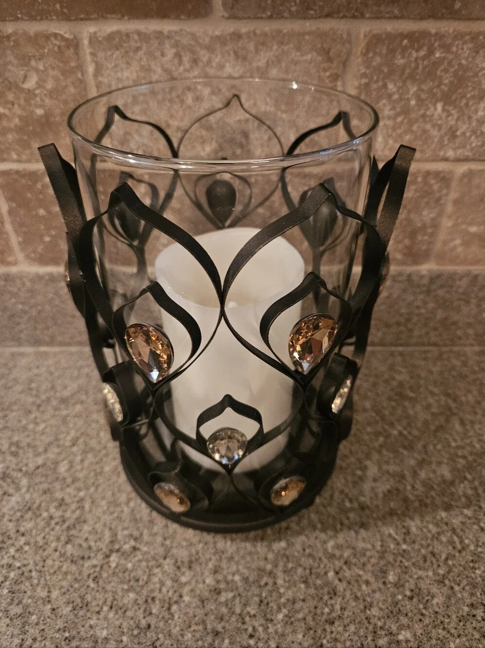 Pier 1 Wrought Iron Candle Holder With Jewel Embellishments